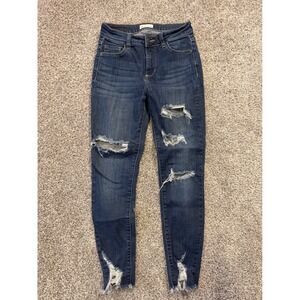 Cello Jeans Womens 1 Blue Skinny Distressed High Rise Ripped Raw Hem WV76710DKD